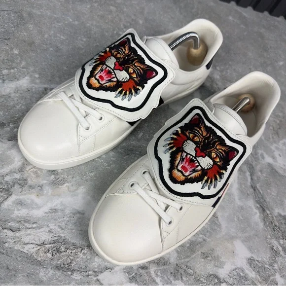 Gucci Shoes Gucci Ace Web Tiger Sneaker Patch White Leather